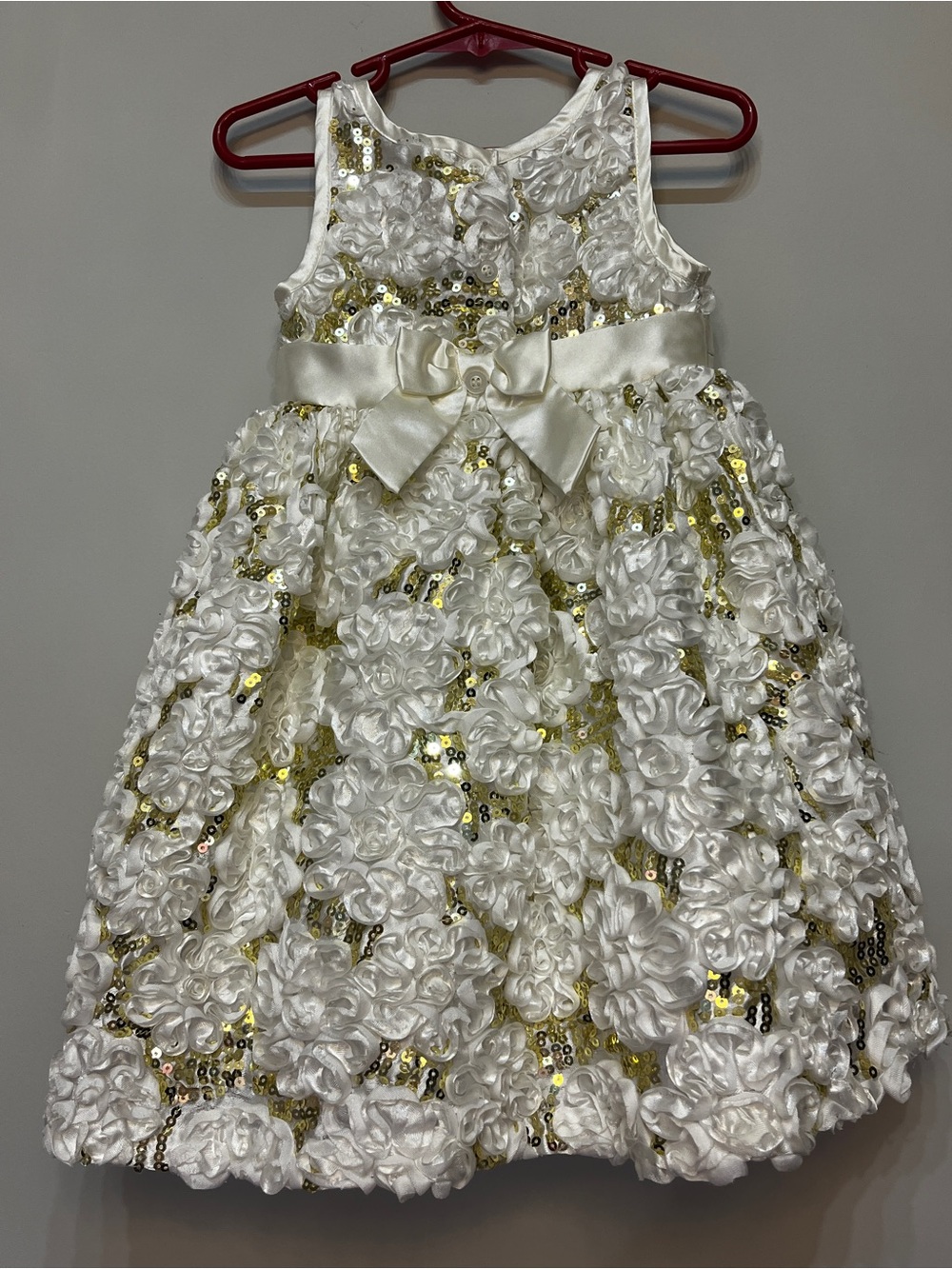 White & Gold Floral Rosette Party Toddler Dress size 24 months / 2T - Picture 2 of 12